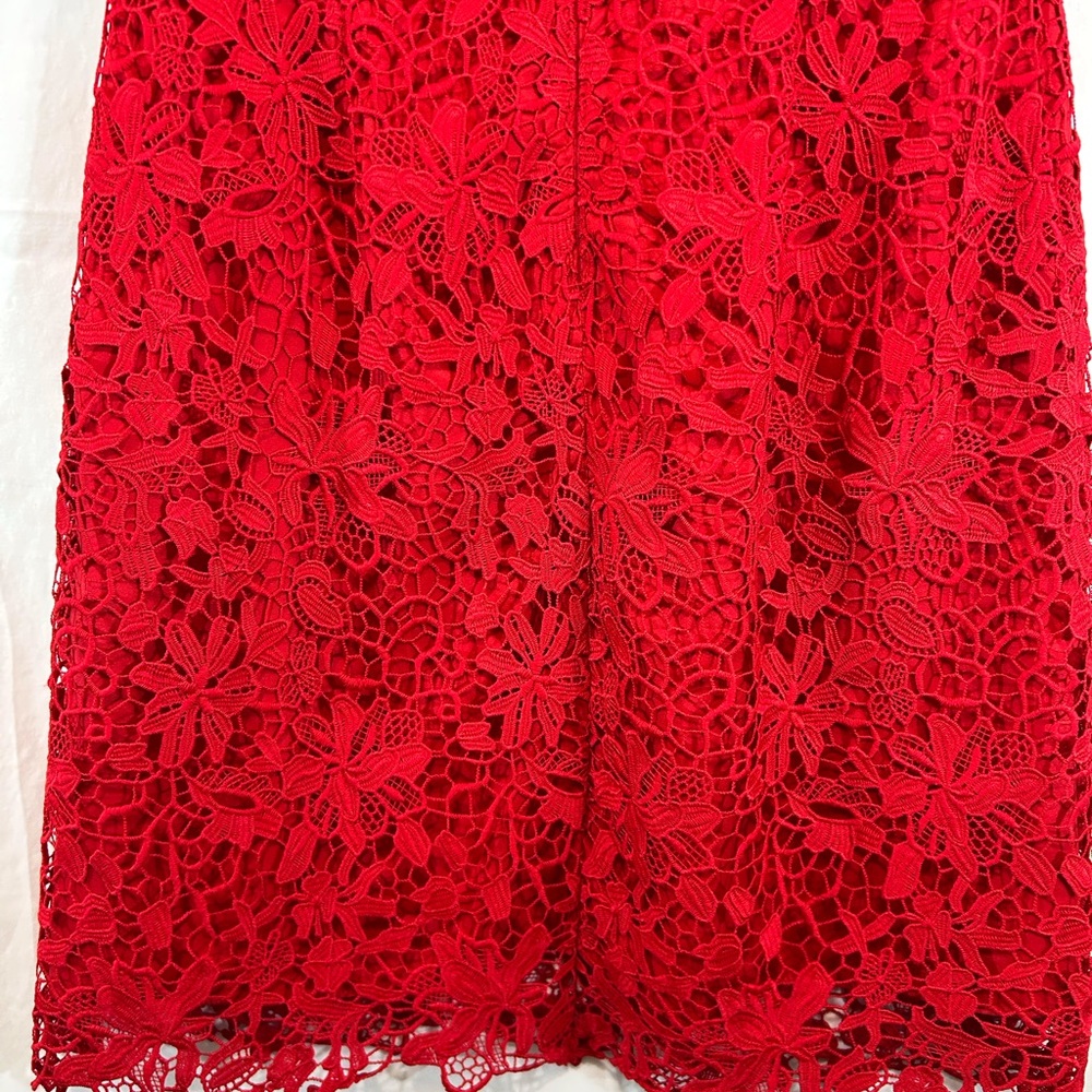 White House Black Market Red Lace V-neck Short Sleeve‎ Knee Length Small Dress - Picture 6 of 12